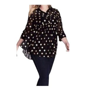 Lane‎ Bryant babydoll blk polka dot tunic top sz 26/28 sheer black metallic gold